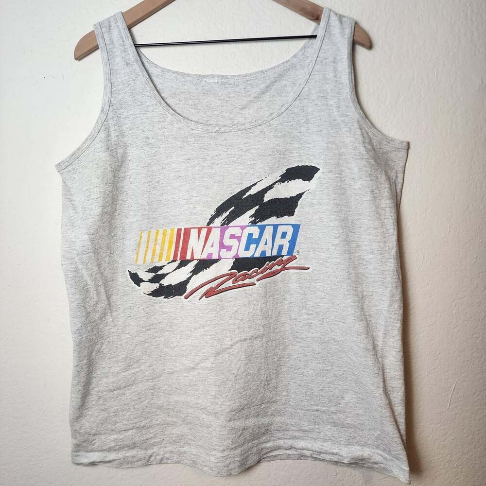 Vintage NASCAR Racing Shirt Mens Medium Gray Tank Top Single Stitch 90s